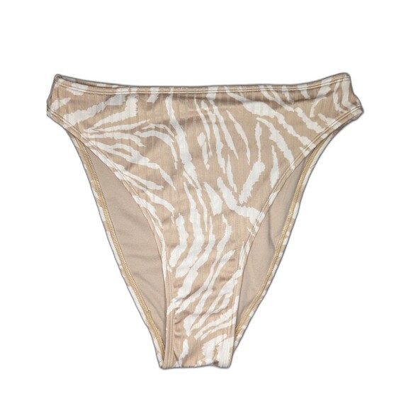 Wild Fable Ribbed High Leg Cheeky High Waist Bikini Bottom Animal Print Tan M - Picture 3 of 6